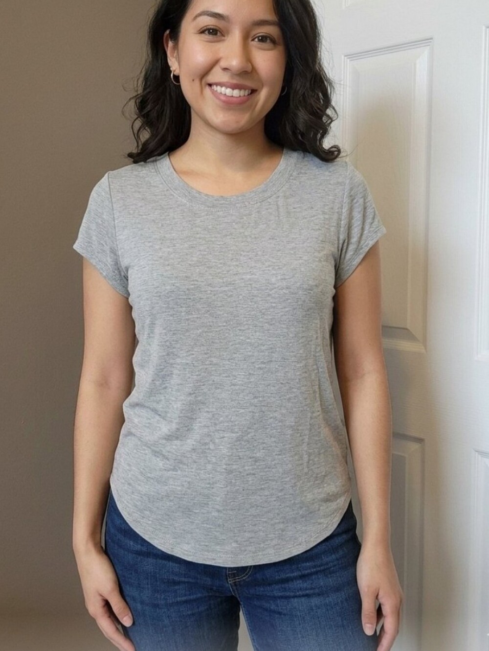 Sincerely Jules Gray Soft Rounded Hem Slightly Cropped Tee T-shirt, L